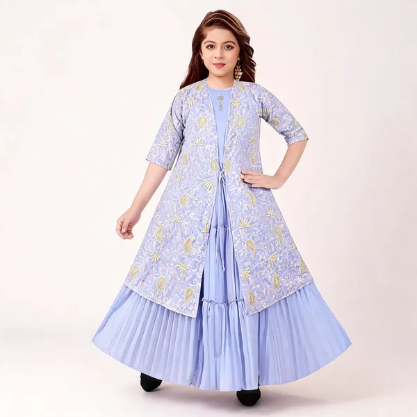 Lavender_Georgette_Floral_Print_Flared_Gown_With_Jacket_For_Girls
