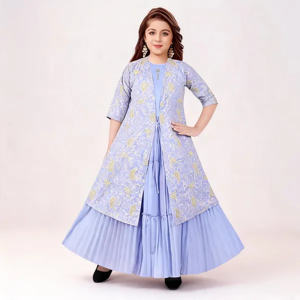 Lavender_Georgette_Floral_Print_Flared_Gown_With_Jacket_For_Girls