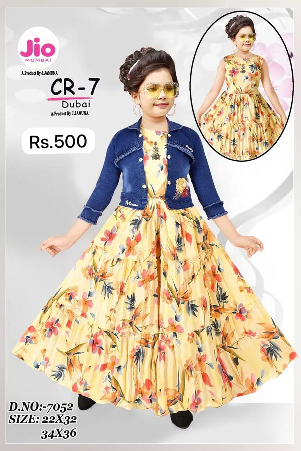 Yellow_Floral_Print_Dress_With_Denim_Jacket_for_Girls