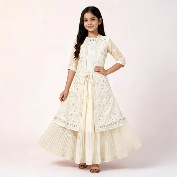 White_Georgette_Embroidered_Jacket_Flared_Gown_For_Girls