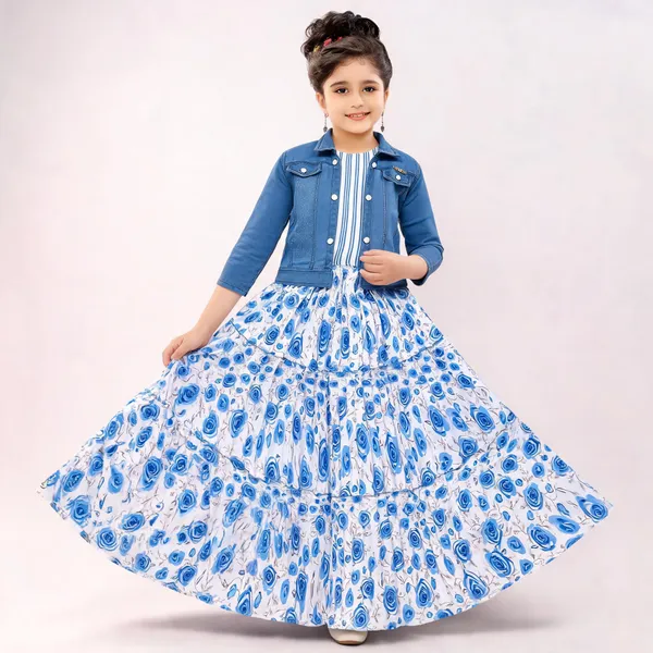 Blue_Georgette_Printed_Layered_Jacket_Dress_For_Girls