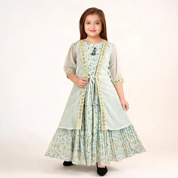 Mint_Green_Georgette_Floral_Layered_Flared_Dress_For_Girls