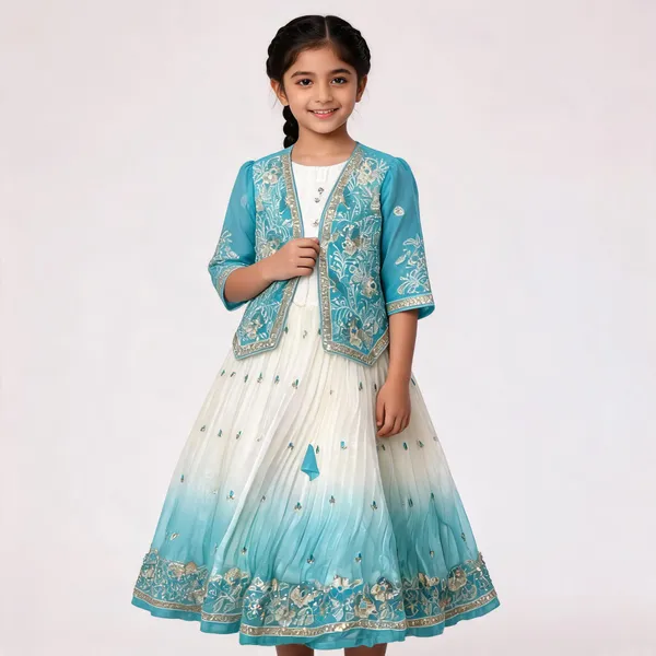 Blue_Organza_Embroidered_Jacket_Flared_Dress_For_Girls