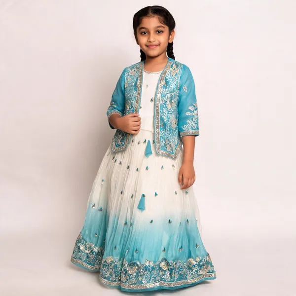 Blue_Organza_Embroidered_Jacket_Flared_Dress_For_Girls