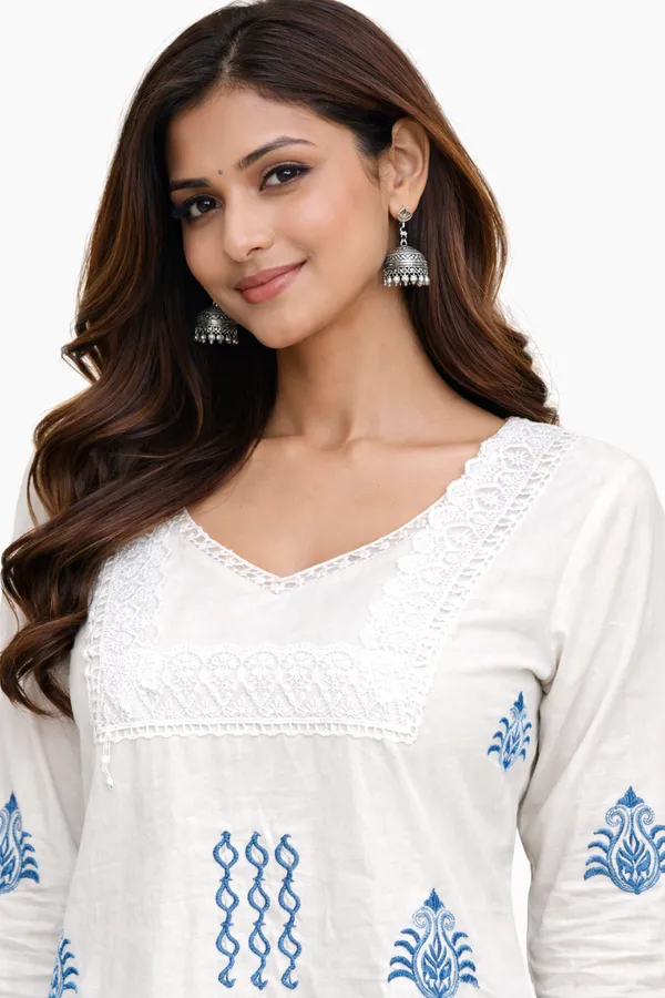 White_Printed_Flared_Kurta_Set_For_Women