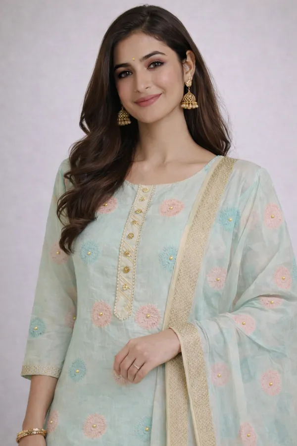 Mint_Green_Embroidered_Straight_Kurta_Set_For_Women