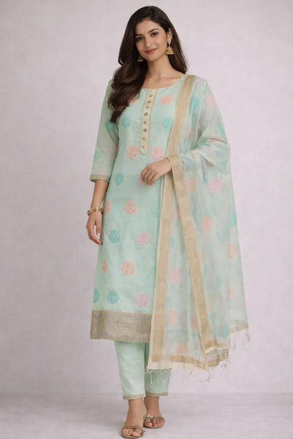 Mint_Green_Embroidered_Straight_Kurta_Set_For_Women