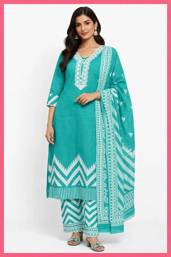 Turquoise_Embroidered_Straight_Kurta_Set_for_Women