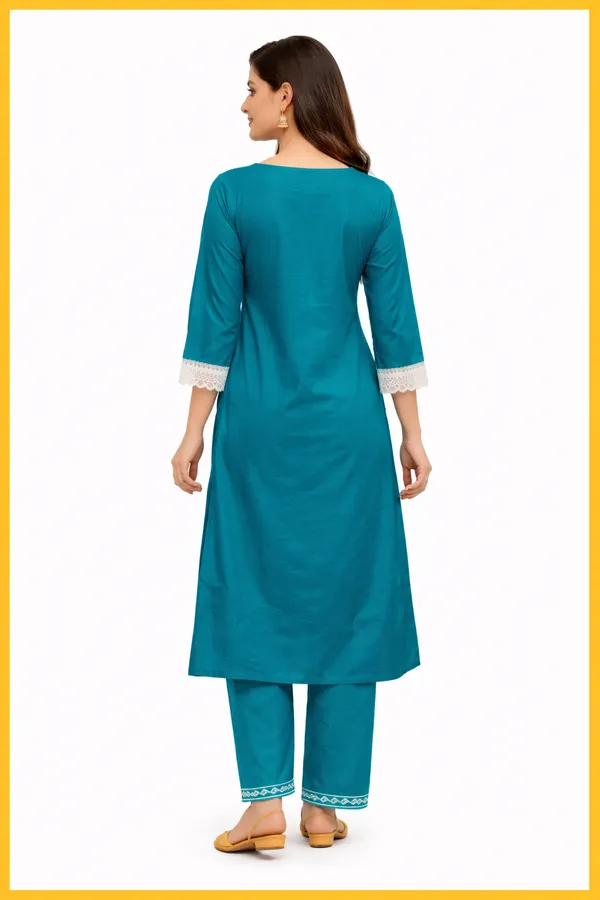 Teal_Floral_Print_Straight_Kurta_Set_For_Women