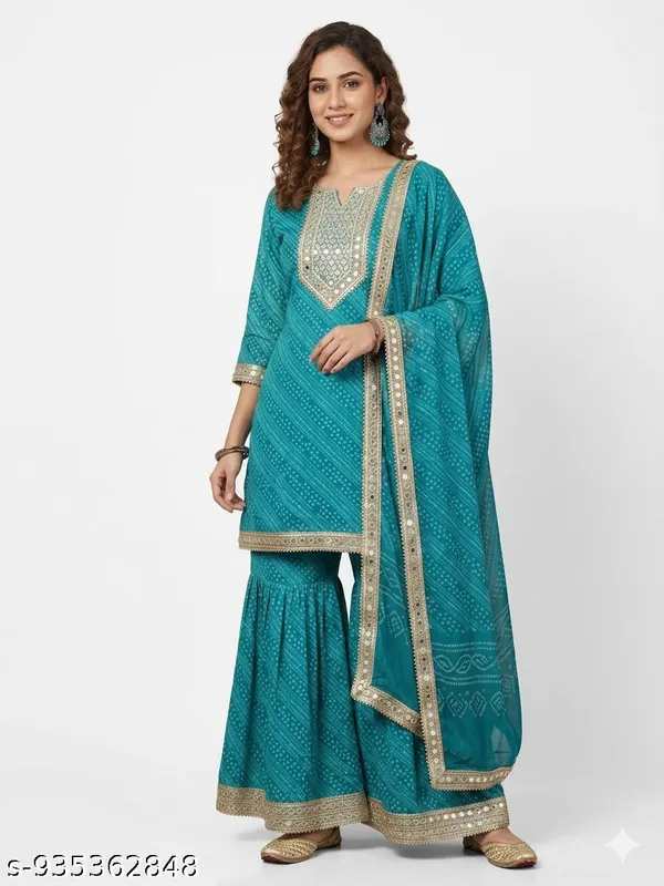 Teal_Embroidered_Sharara_Suit_Set_for_Women