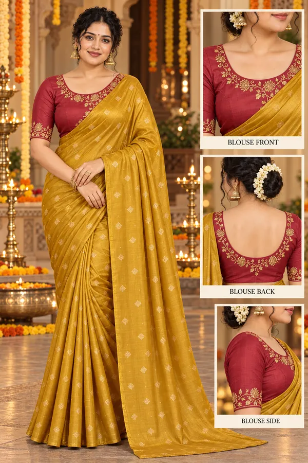 Mustard_Embroidered_Saree_With_Blouse_For_Women