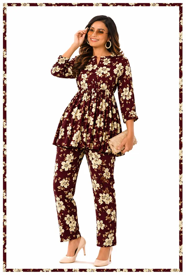 Maroon_Floral_Print_Flared_Co_Ord_Set_for_Women