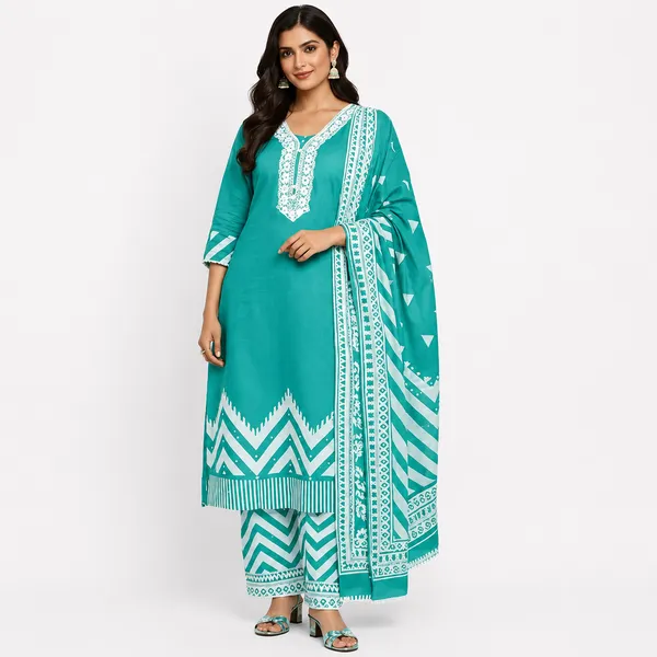 Turquoise_Embroidered_Straight_Kurta_Set_for_Women
