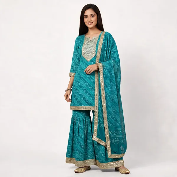 Teal_Embroidered_Sharara_Suit_Set_For_Women