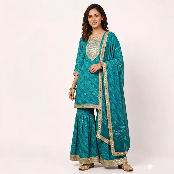 Teal_Embroidered_Sharara_Suit_Set_For_Women