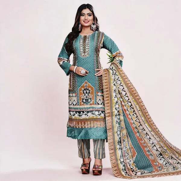 Teal_Cotton_Printed_Kurta_Salwar_Suit_Set_For_Women