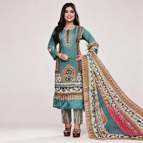 Teal_Cotton_Printed_Kurta_Salwar_Suit_Set_For_Women