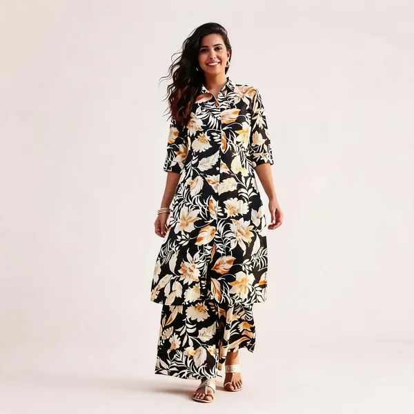 Black_Floral_Print_Shirt_And_Palazzos_Co-Ord_Set_For_Women