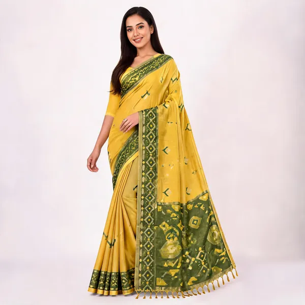 Yellow_Printed_Ethnic_Saree_For_Women