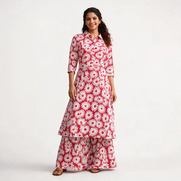 Red_Floral_Printed_Kurta_Set_For_Women