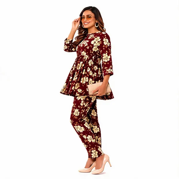 Maroon_Floral_Print_Peplum_Co_Ord_Set_For_Women