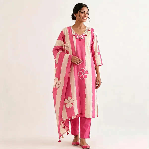 Pink_Floral_Print_Kurta_Set_For_Women