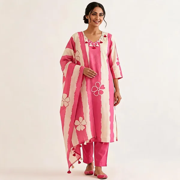 Pink_Floral_Print_Kurta_Set_For_Women