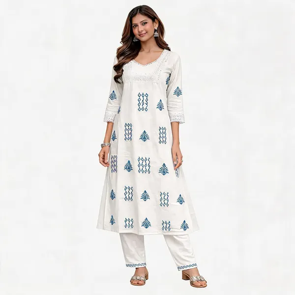 White_Printed_Straight_Kurta_Set_For_Women