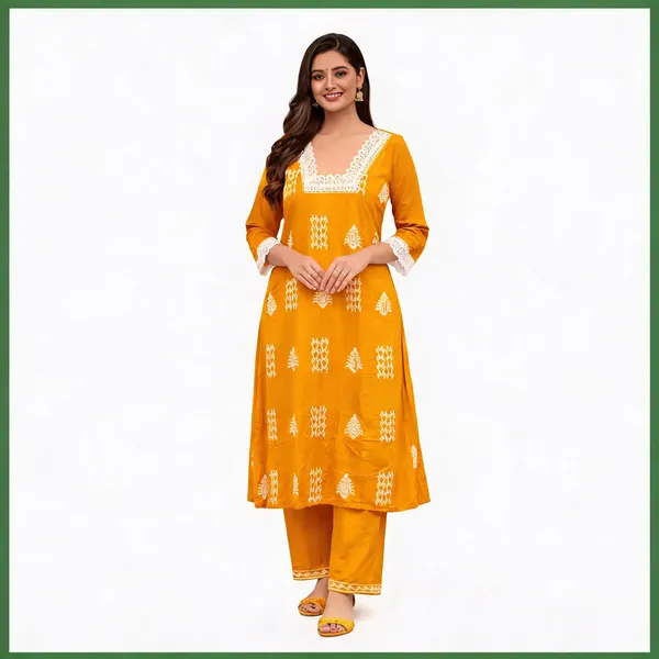 Mustard_Printed_Straight_Kurta_Set_For_Women