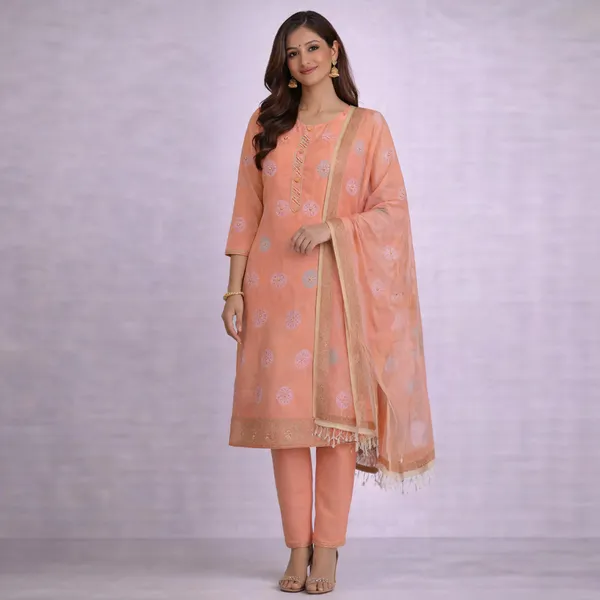 Peach_Embroidered_Straight_Kurta_Set_For_Women