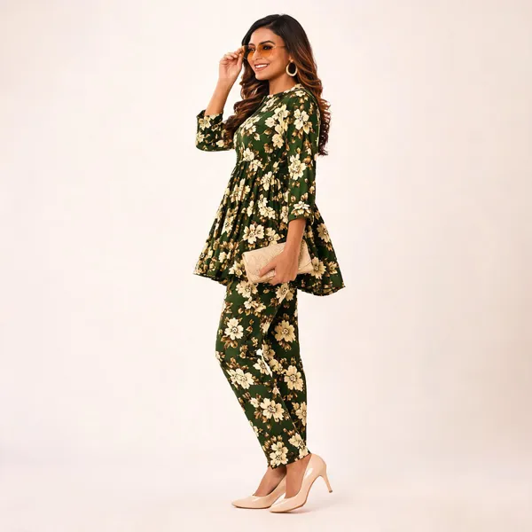 Green_Floral_Print_Kurta_Pant_Set_For_Women