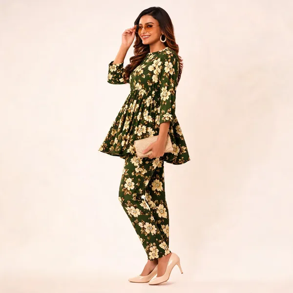 Green_Floral_Print_Kurta_Pant_Set_For_Women