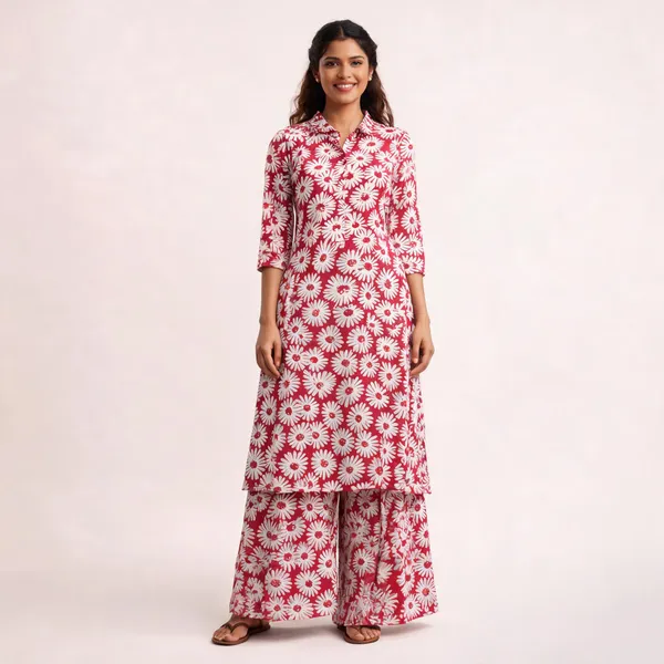 Maroon_Floral_Straight_Kurta_Palazzo_Set_For_Women