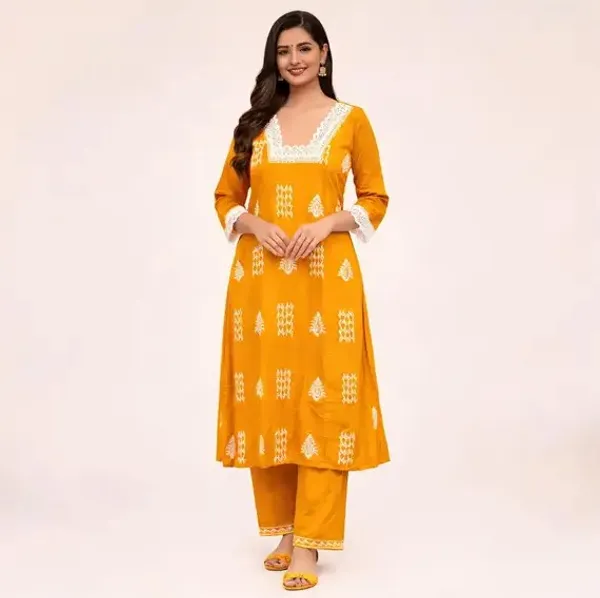 Mustard_Printed_Straight_Kurta_Set_For_Women