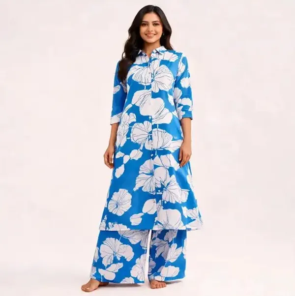 Blue_Floral_Print_Kurta_Palazzo_Set_For_Women