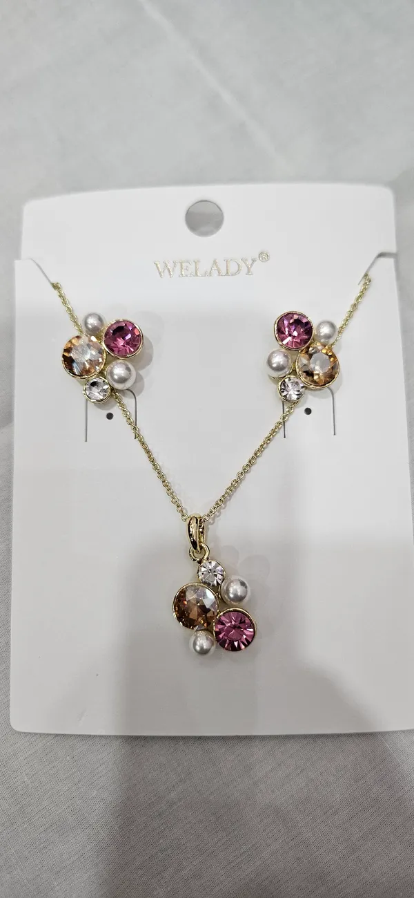 Multicolor_Stainless_Steel_18_Carat_Gold_Plated_Pendant_With_Earrings_For_Women
