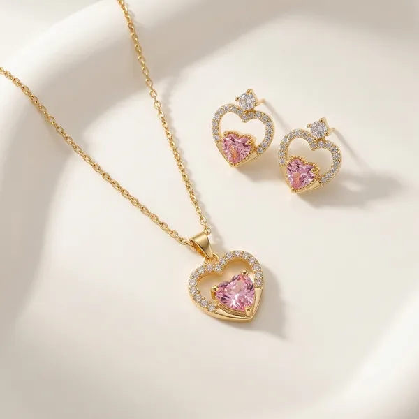 Gold_Stainless_Steel_18_Carat_Gold_Plated_Pendant_Set_With_Earrings_For_Women