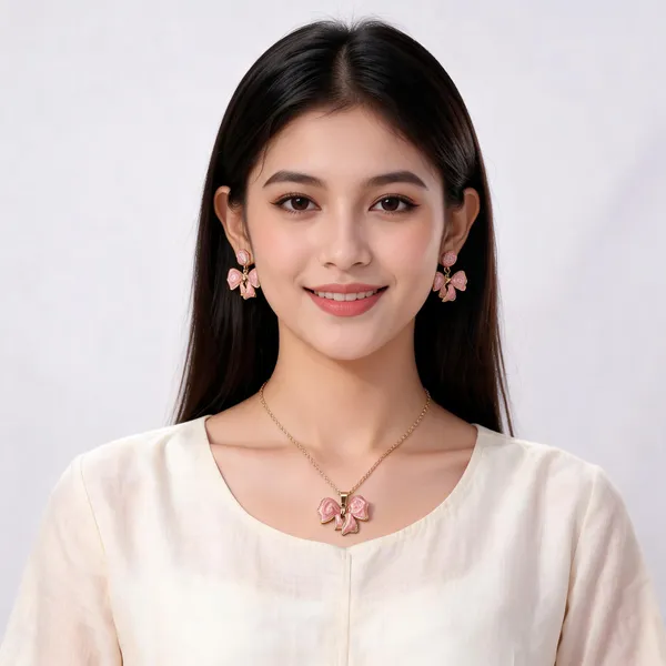 Pink_Stainless_Steel_18_Carat_Gold_Plated_Pendant_Set_With_Earrings_For_Women