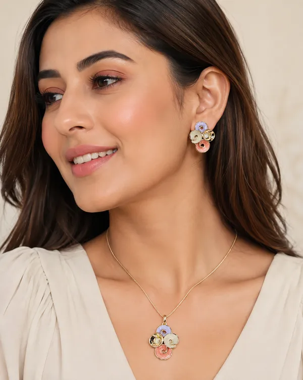 Multicolor_Stainless_Steel_18_Carat_Gold_Plated_Pendant_Set_With_Earrings_For_Women