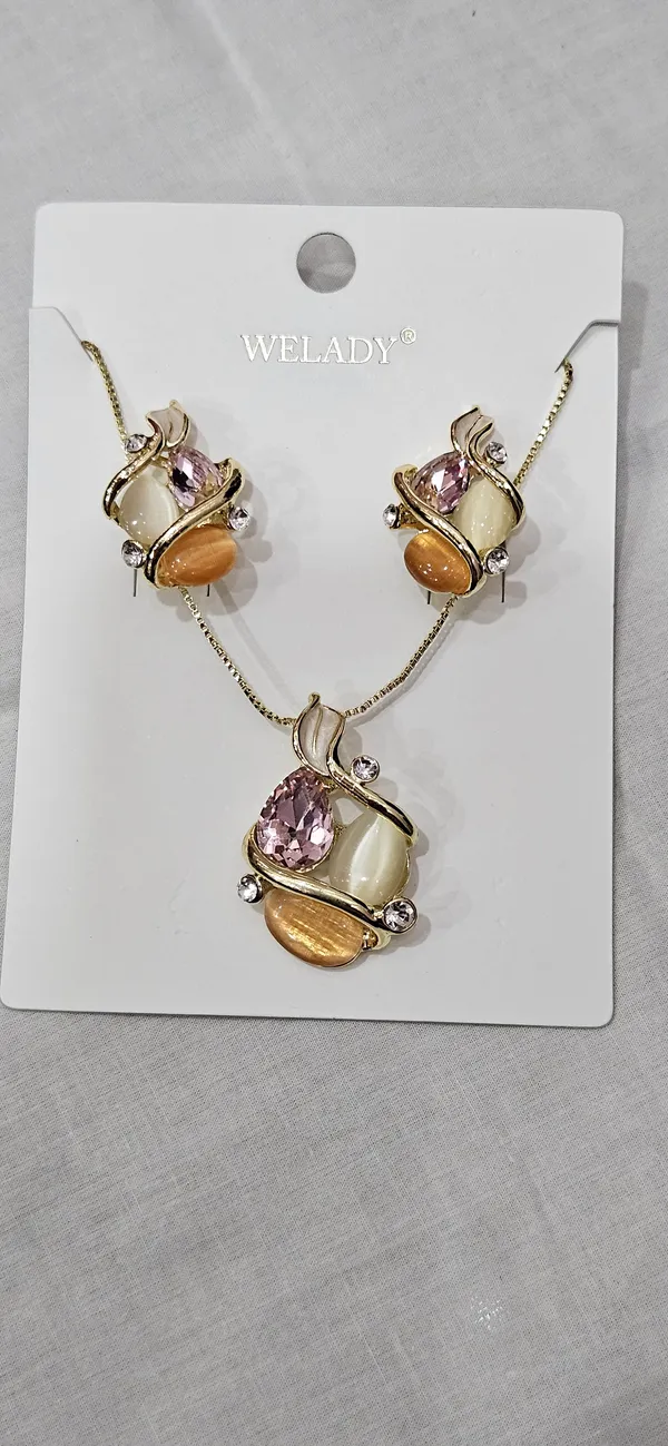 Multicolor_Stainless_Steel_18_Carat_Gold_Plated_Pendant_Set_With_Earrings_For_Women
