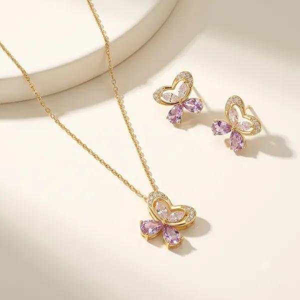 Gold_Stainless_Steel_18_Carat_Gold_Plated_Pendant_Set_With_Earrings_For_Women