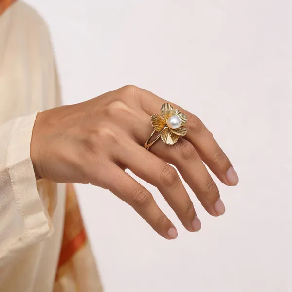 Gold_And_White_Stainless_Steel_18_Carat_Gold_Plated_Ring_For_Women