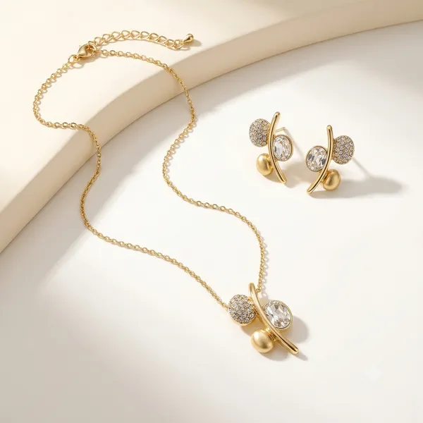 Gold_And_White_Stainless_Steel_18_Carat_Gold_Plated_Pendant_Set_With_Earrings_For_Women
