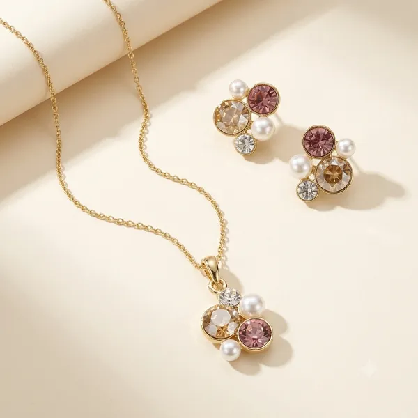 Multicolor_Stainless_Steel_18_Carat_Gold_Plated_Pendant_With_Earrings_For_Women