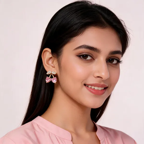 White_And_Pink_Stainless_Steel_18_Carat_Gold_Plated_Stud_Earrings_For_Women