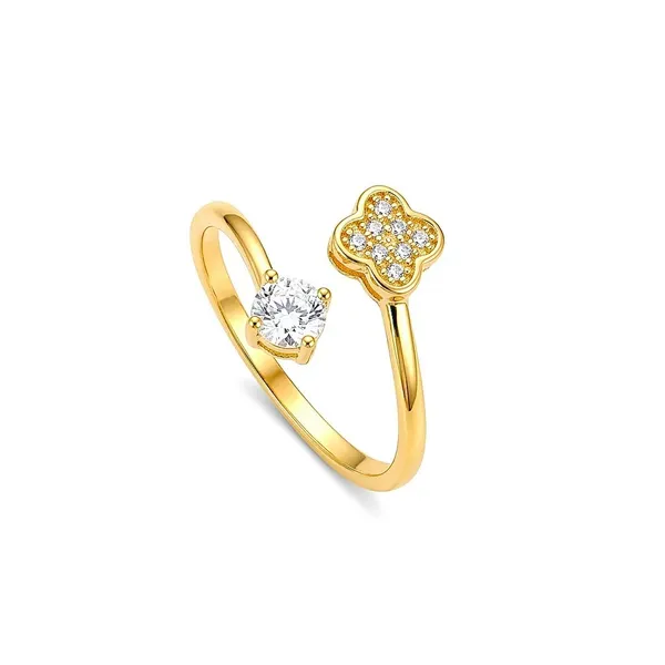 Gold_Stainless_Steel_Clover_Solitaire_Open_Ring_For_Women
