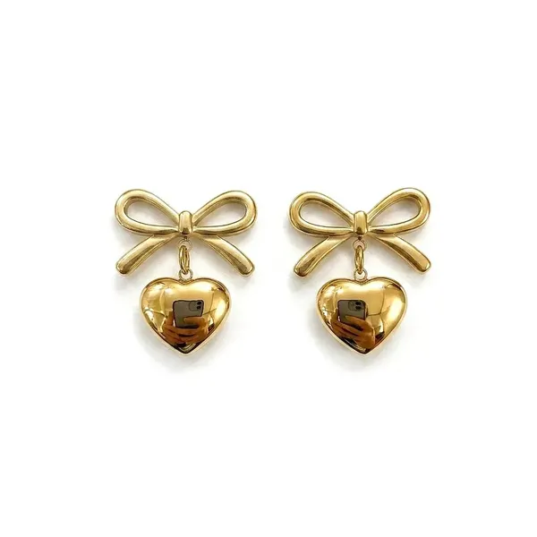 Gold_Stainless_Steel_Bow_Heart_Drop_Earrings_For_Women