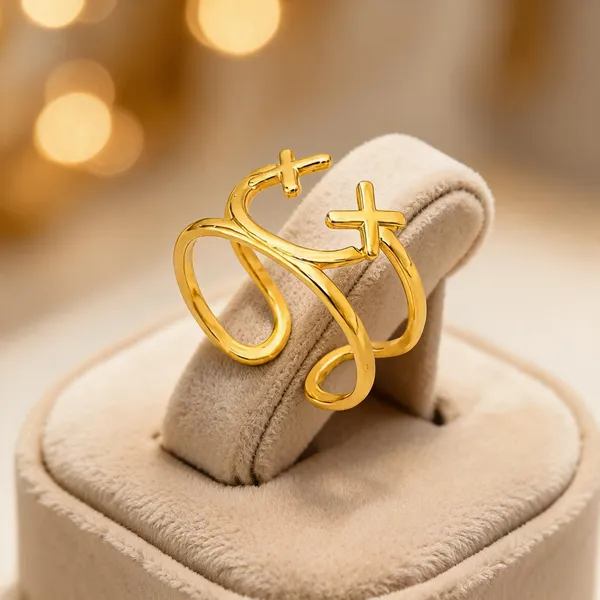 Gold_Stainless_Steel_Cross_Design_Open_Ring_For_Women