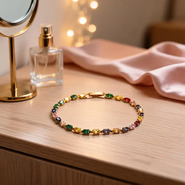 Multicolor_Stainless_Steel_Gemstone_Link_Bracelet_For_Women
