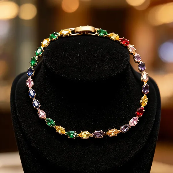 Multicolor_Stainless_Steel_Gemstone_Link_Bracelet_For_Women